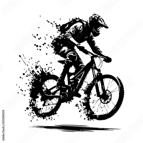 Downhill mountain biker Silhouette Grunge Splatter and Dripping Spray Effects