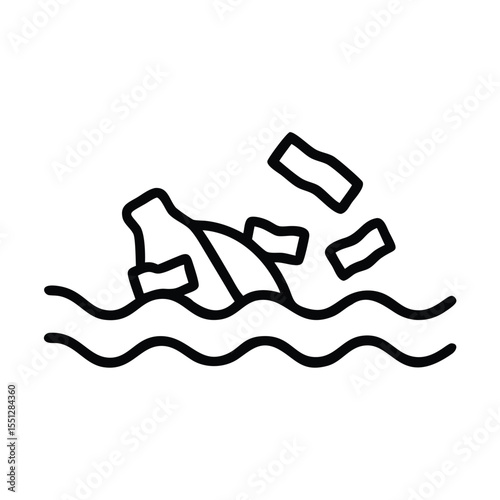 Ocean water pollution with plastic waste and bottle floating in sea environmental issue vector icon