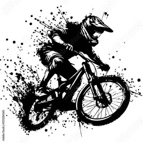 Downhill mountain biker Silhouette Grunge Splatter and Dripping Spray Effects