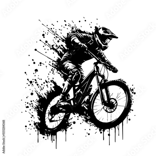 Downhill mountain biker Silhouette Grunge Splatter and Dripping Spray Effects