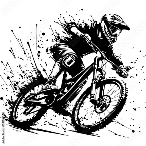 Downhill mountain biker Silhouette Grunge Splatter and Dripping Spray Effects