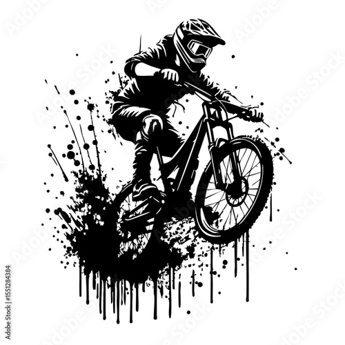 Downhill mountain biker Silhouette Grunge Splatter and Dripping Spray Effects