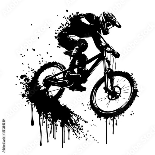 Downhill mountain biker Silhouette Grunge Splatter and Dripping Spray Effects