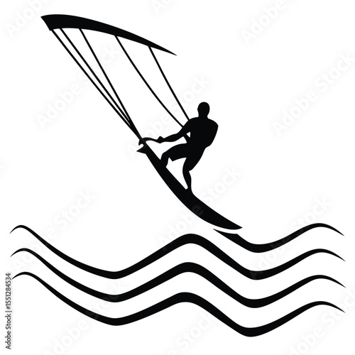 Black Silhouette Kitesurfer Ocean Waves Water Sports Action Extreme Sport Kiteboarding