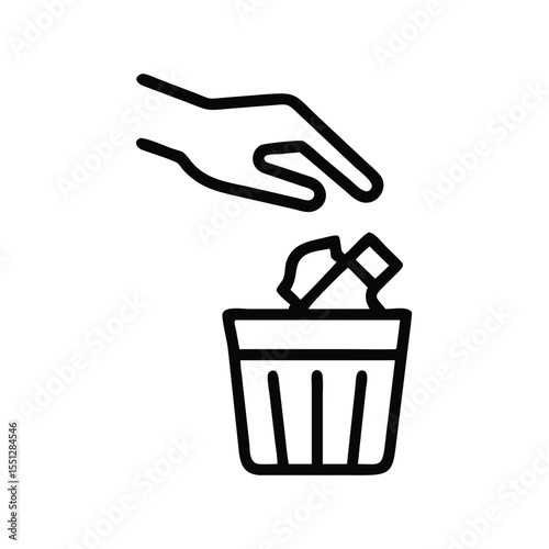 Hand throwing garbage into trash can vector icon illustration for waste management and recycling concept