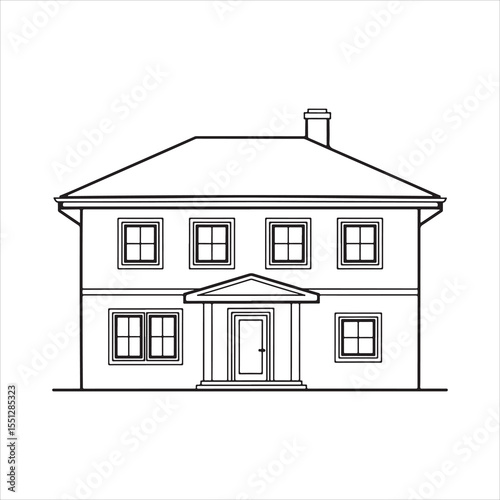 Classic Two Story House Line  Art & Illustration