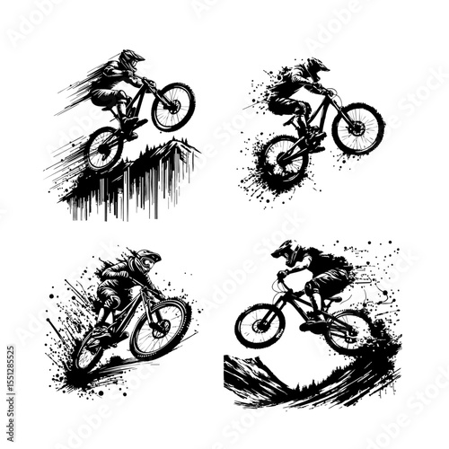 Downhill mountain biker Silhouette Grunge Splatter and Dripping Spray Effects