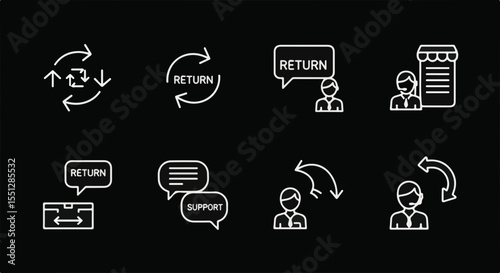 Icons representing return and customer support concepts