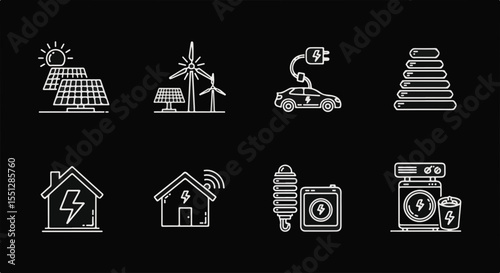 Electricity icons set on black background