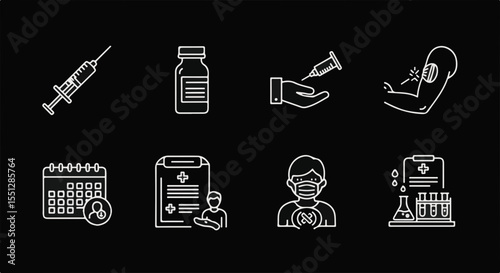 Healthcare icons set on black background