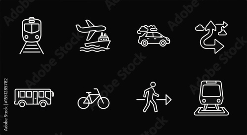 Transportation icons set on black background
