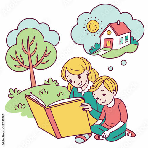 Imaginative storytelling: A mother and son explore fantastical realms within a book