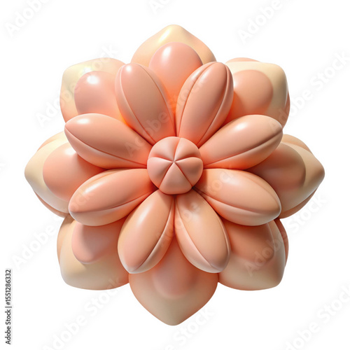 Peach Stylized 3 D Rendered Eight Petal Flower isolated on a transparent background orange