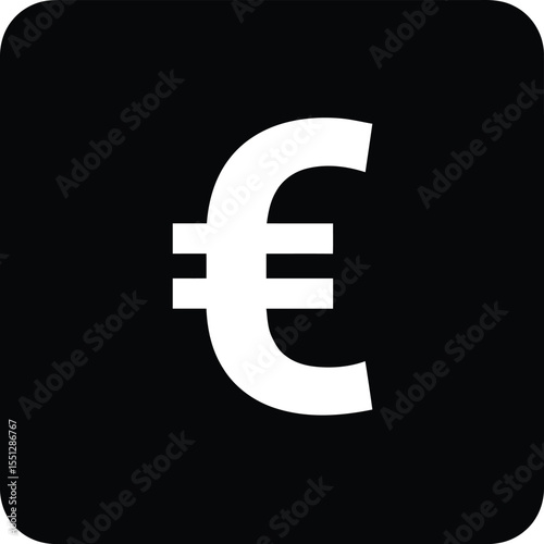 Euro Symbol Icon: Clean, minimalist design. The iconic euro currency symbol, isolated against a deep black background, perfect for financial concepts.