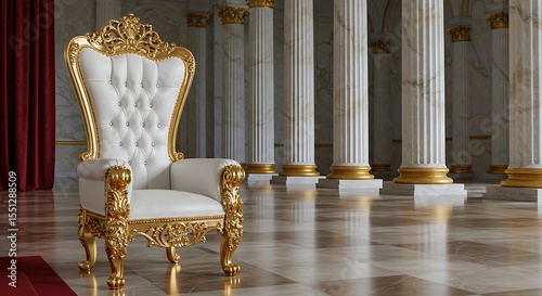 Ornate White and Gold Throne Chair in Grand Marble Hall