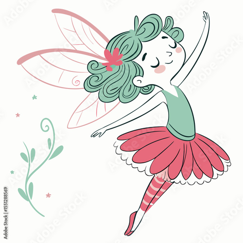 Whimsical fairy dancing with lightness and joy in a delicate illustration