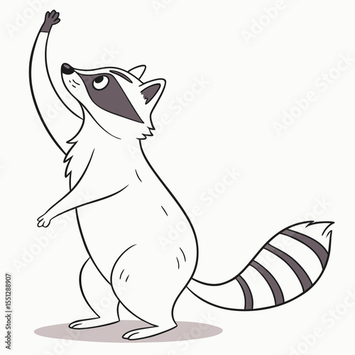 Whimsical Raccoon Reaching Upward in a Playful Hand-Drawn Illustration