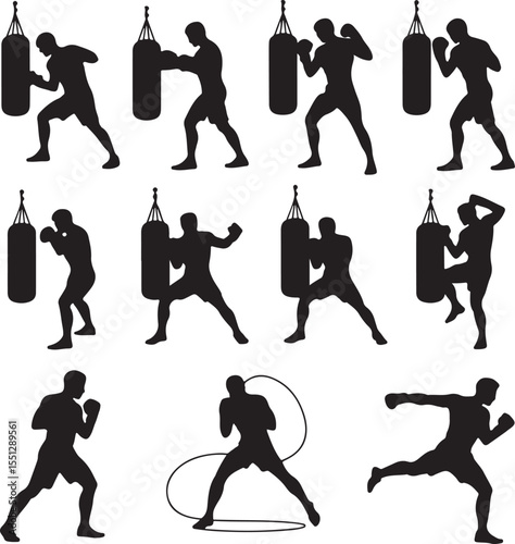 Boxer Throwing a Punch Silhouette

Champion in the Ring Vector Design

Boxer in Fighting Stance Silhouette

Boxing Match Action Silhouette Scene

Gloved Fighter Training Vector Art