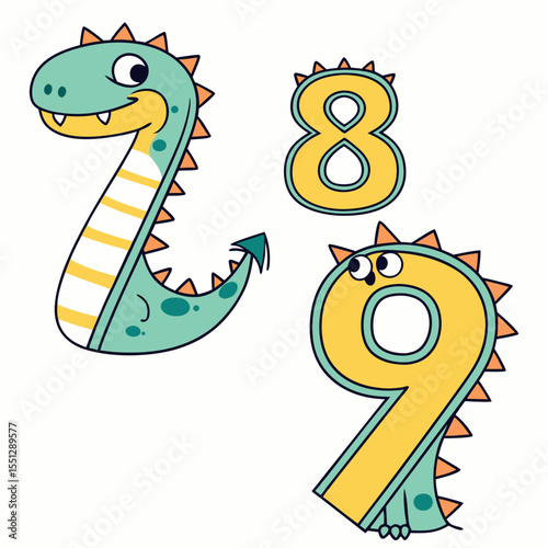 Dinosaur Numbers: Fun educational artwork featuring numerical characters resembling dinosaurs
