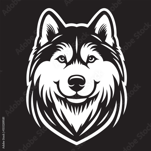 Siberian Husky Dog Vector Illustration in Black and White 