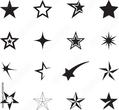Vector Star Icon Collection , Assorted Black Star Shapes