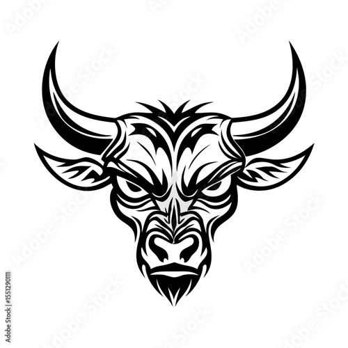 Aggressive Tribal Bull Head Vector Logo – Bold Black and White Tattoo Style Beast Illustration | Powerful Ox Symbol Artwork for Branding, Shirts, Stickers