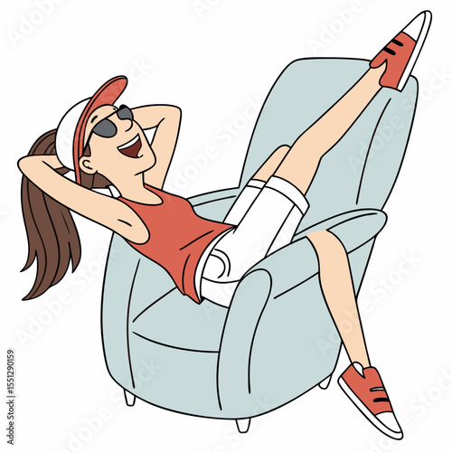 Cartoon character luxuriating in an armchair, exuding a carefree summer vibe