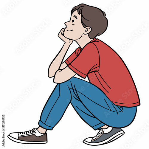 Illustrative portrayal of pensive young man seated, contemplating dreams and aspirations