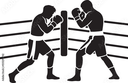 Boxer Throwing a Punch Silhouette

Champion in the Ring Vector Design

Boxer in Fighting Stance Silhouette

Boxing Match Action Silhouette Scene

Gloved Fighter Training Vector Art