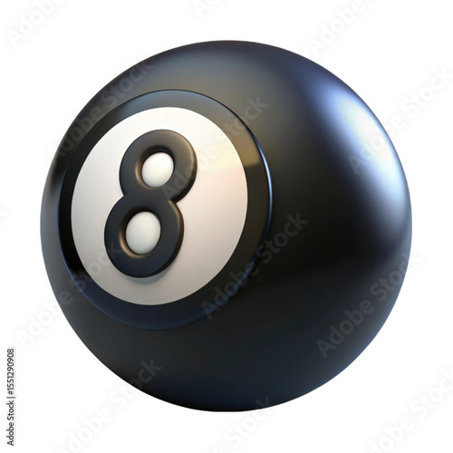 Realistic Black Eight Ball Render 3 D Sphere isolated on a transparent background billiard