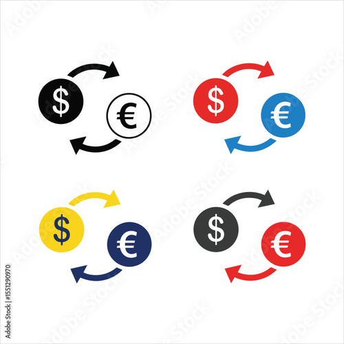 Currency Exchange Dollar to Euro Icons Art & Illustration