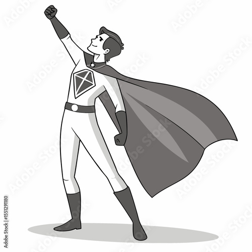 Triumphant superhero figure with arm raised demonstrating power and success