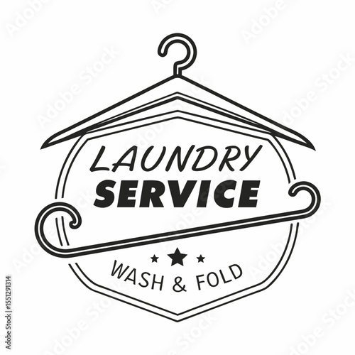 Vintage Laundry Service Emblem with Hanger and Decorative Elements Design