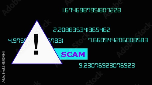 Neon Scam Icon .Malicious software, virus and Scam, System warning hacked alert, scam on online network, data breach, risk of website. 
