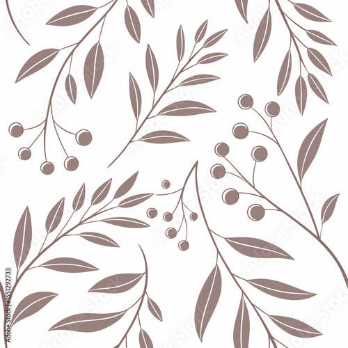 Delicate botanical arrangement with stylized branches and muted color palette for backgrounds