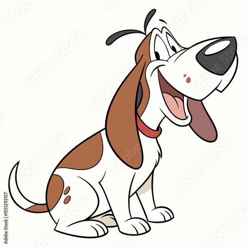 Animated floppy-eared hound with a cheerful expression, ideal for children's illustrations