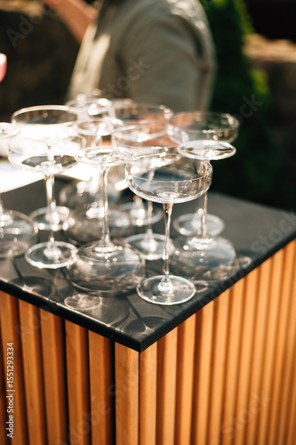 Empty martini glasses on the table
