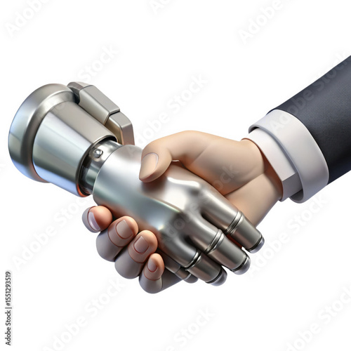 Robotic Handshaking Human Hand Silver Metal isolated on a transparent background handshake