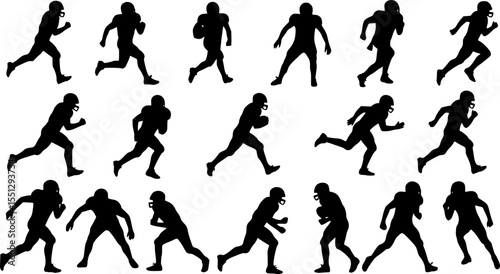 vector set of vector football players in silhouettes
