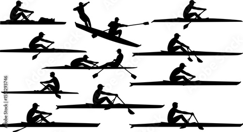 vector set of rowing silhouettes - vector. Transparent background PNG, cutout
