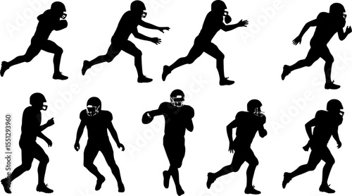 vector set of vector football players in silhouettes

