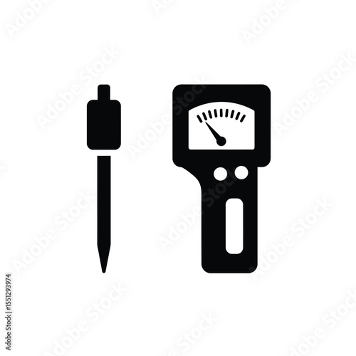 Black and White Soil Meter Icon with Probe vector