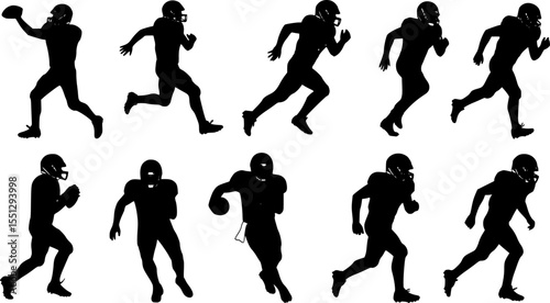 vector set of vector football players in silhouettes

