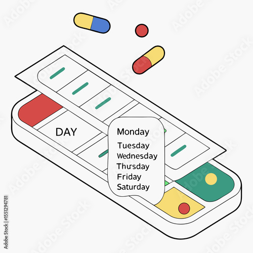 Isometric pill organizer showcasing daily medication management and compliance