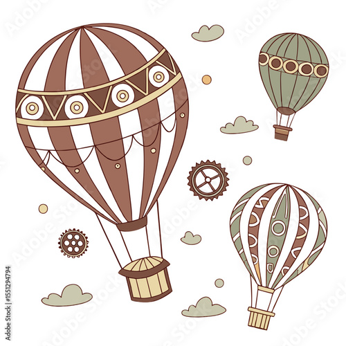 Airborne steampunk adventure: a whimsical composition of fanciful hot air balloons