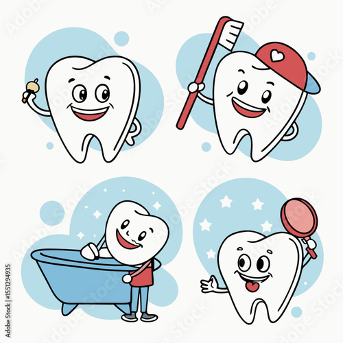 Dental Health and Hygiene Themed Cartoon Featuring Happy Tooth Characters