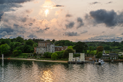 Sunset over Brownsea Castle, Brownsea Island, Poole, Dorset, England photo