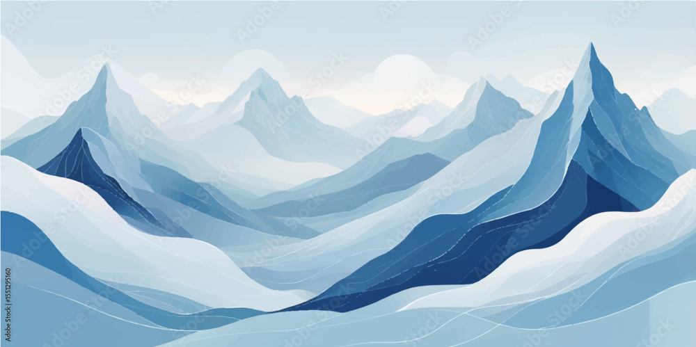 Fototapeta premium Snow-capped mountains and a majestic glacier under a clear blue sky, a panoramic winter wonderland
