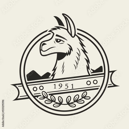 Stylized llama emblem with vintage appeal evoking heritage and tradition