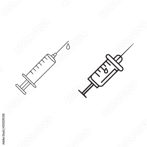 Minimal outline of a medical syringe for healthcare and vaccination concepts